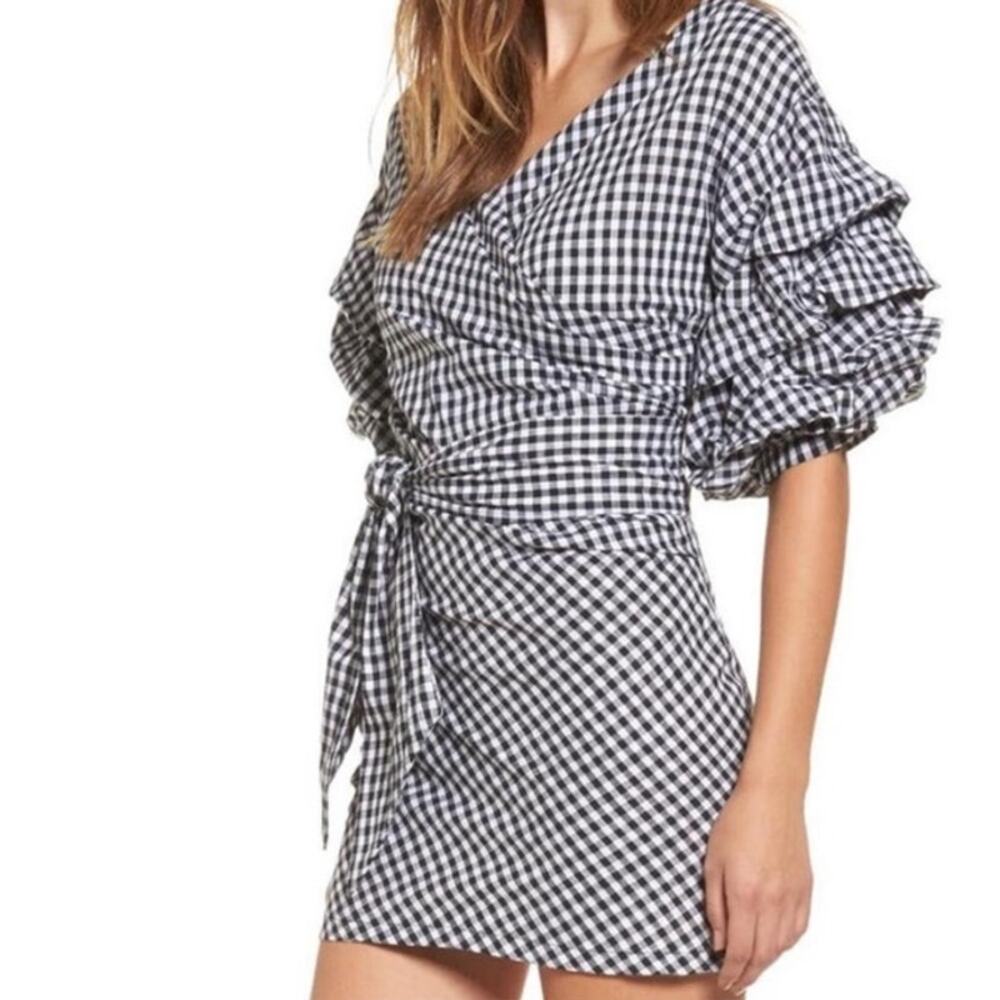 Lioness Women's Large Sicilian Affair Dress Black White Cotton Gingham Mini l